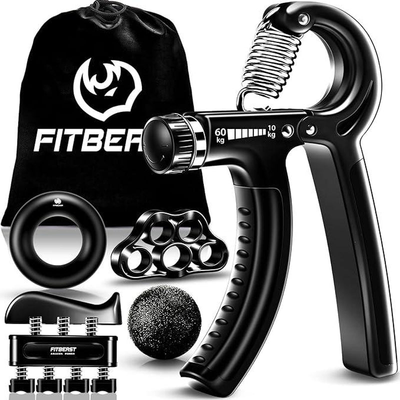 Fitbeast Funny Hand Grip Strengthener Workout Kit (5 Pack) Forearm Grip Adjustable Resistance Hand Gripper, Finger Exerciser, Finger Stretcher, Grip Ring & Stress Relief Grip Ball for Athletes
