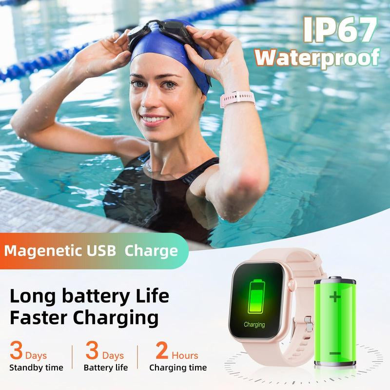 2025 New Multifunctional Men Women'S Smartwatch, 1.85-Inch Smart Watch with Answer/Make Calls/100+ Sports Modes/Message Reminder, IP67 Waterproof for Android Iphone, Gift