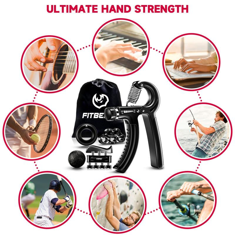 Fitbeast Funny Hand Grip Strengthener Workout Kit (5 Pack) Forearm Grip Adjustable Resistance Hand Gripper, Finger Exerciser, Finger Stretcher, Grip Ring & Stress Relief Grip Ball for Athletes