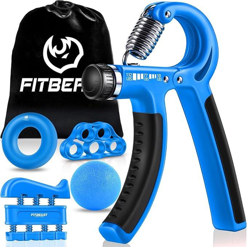 Fitbeast Funny Hand Grip Strengthener Workout Kit (5 Pack) Forearm Grip Adjustable Resistance Hand Gripper, Finger Exerciser, Finger Stretcher, Grip Ring & Stress Relief Grip Ball for Athletes