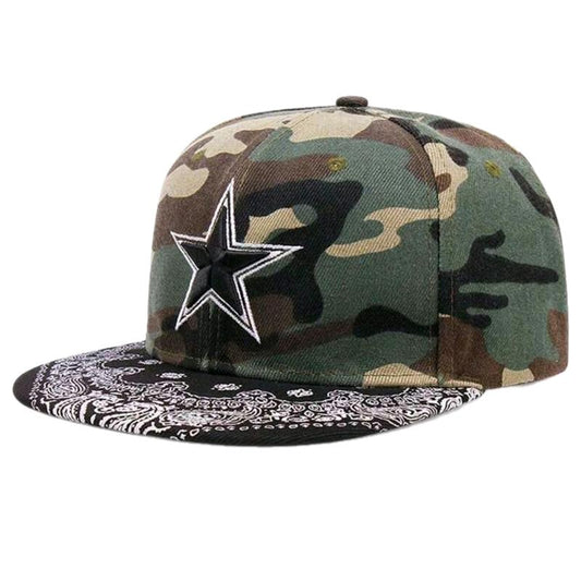 Camouflage Trucker Hat with Star Embroidery - Snapback Adjustable Cap for Men and Women On